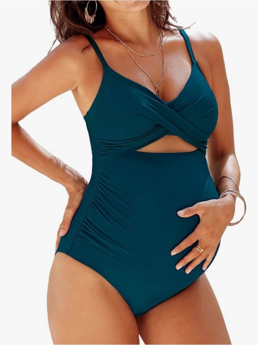 Cupshe Navy Blue Twist-Front One-Piece Maternity Swimsuit | Women’s Large - Picture 3 of 14